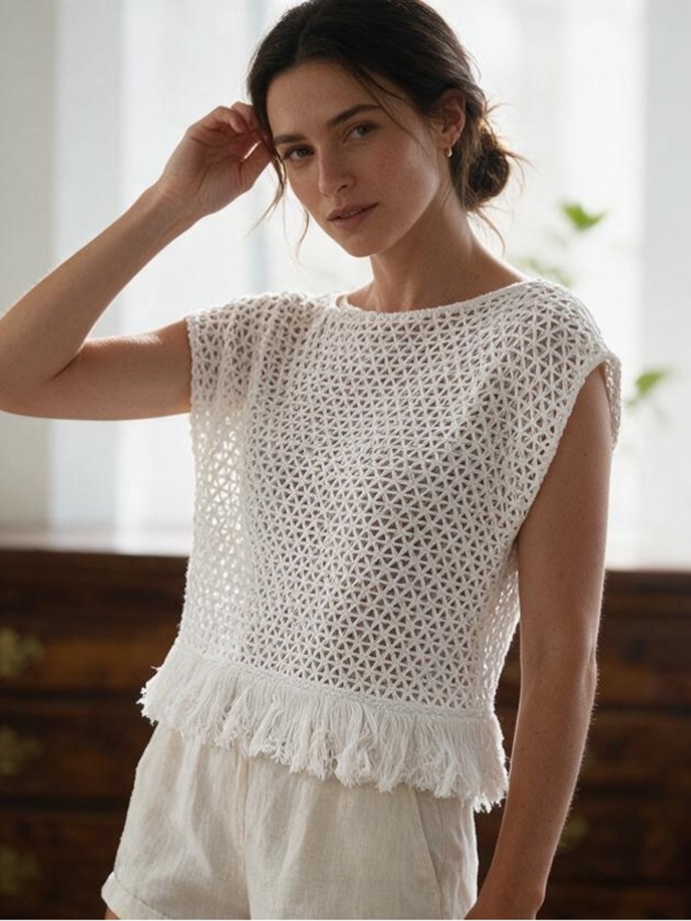 Banana Republic Women’s Crochet Fringe Sleeveless Top